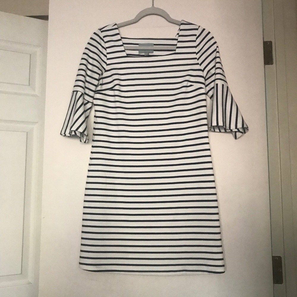 Skies Are Blue Dress XS Striped bell sleeve White & Black knit square neckline